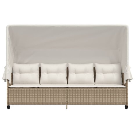 Ligbed met luifel en kussen poly rattan beige