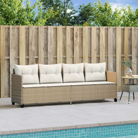 Ligbed met kussens poly rattan beige