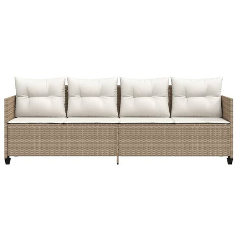 Ligbed met kussens poly rattan beige