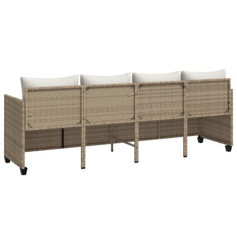 Ligbed met kussens poly rattan beige