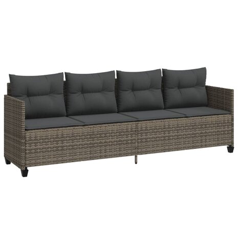 Ligbed met kussen poly rattan grijs
