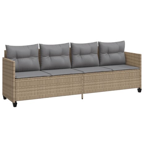 Ligbed met kussens poly rattan beige