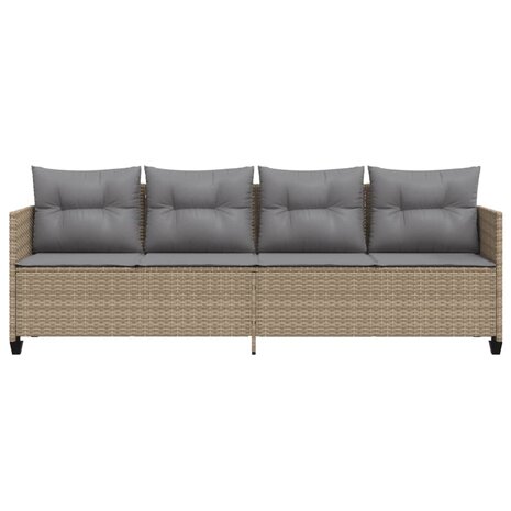 Ligbed met kussens poly rattan beige