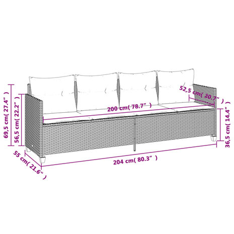 Ligbed met kussens poly rattan bruin