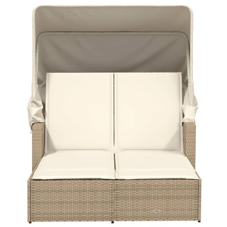 Ligbed 2-persoons met luifel en kussens poly rattan beige