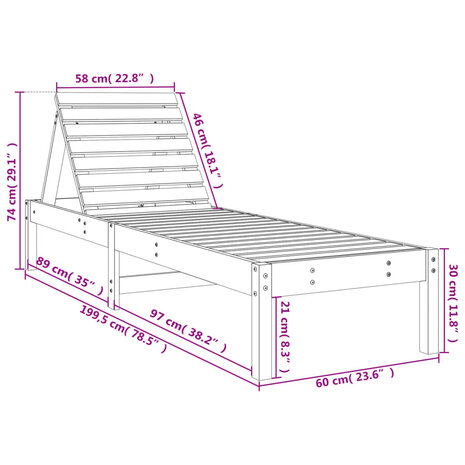 Ligbedden 2 st 199,5x60x74 cm massief grenenhout grijs