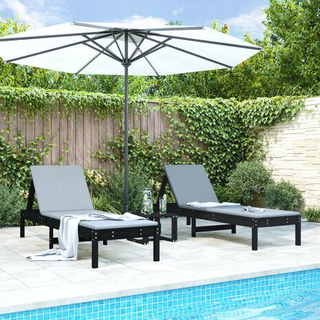Ligbedden 2 st 199,5x60x74 cm massief grenenhout zwart