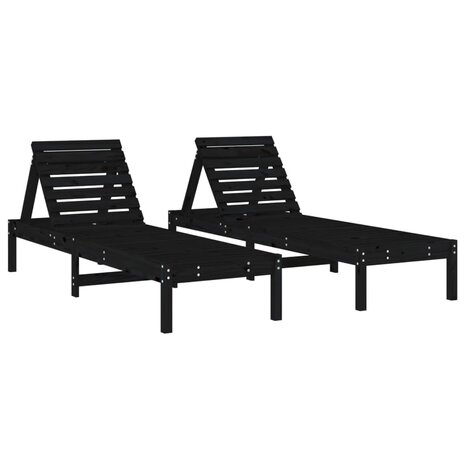 Ligbedden 2 st 199,5x60x74 cm massief grenenhout zwart