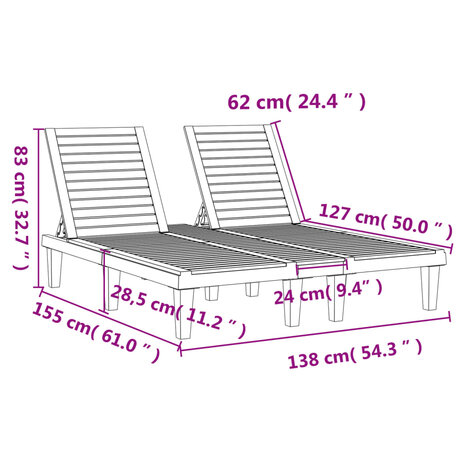 Ligbed tweepersoons 155x138x83 cm polypropeen zwart