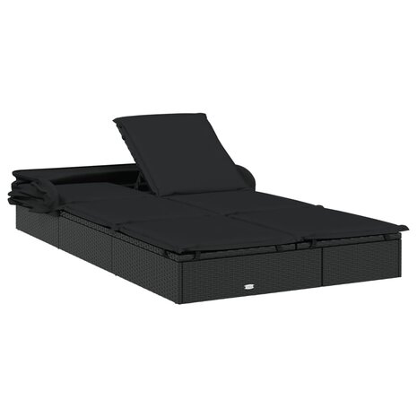 Ligbed 2-persoons met dak 213x118x97 cm poly rattan zwart