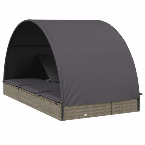 Ligbed 2-persoons met rond dak 211x112x140 cm poly rattan grijs