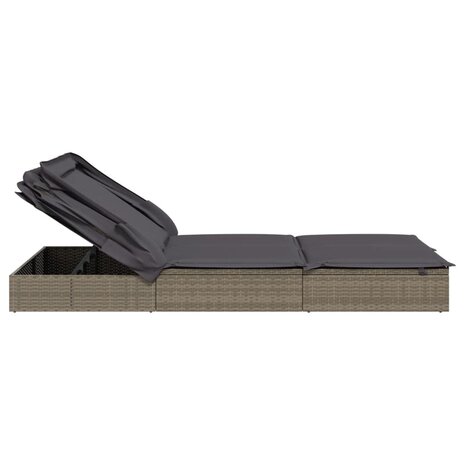 Ligbed 2-persoons met dak 213x118x97 cm poly rattan grijs