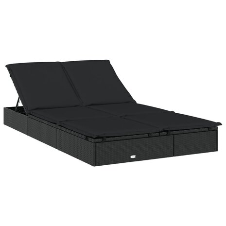 Ligbed met kussens 2-persoons poly rattan zwart
