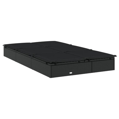 Ligbed met kussens 2-persoons poly rattan zwart
