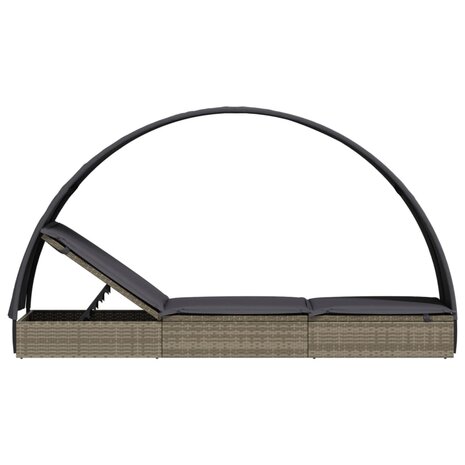 Ligbed met rond dak 211x57x140 cm poly rattan grijs