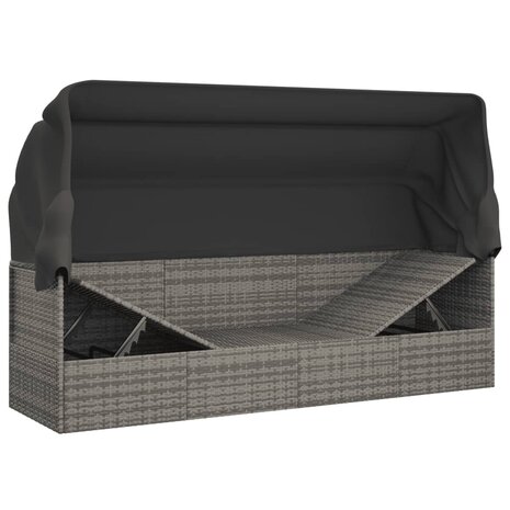 Loungebed met luifel en kussens poly rattan grijs