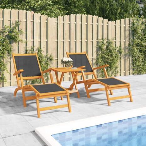 Terrasstoelen 2 st massief acaciahout en textileen