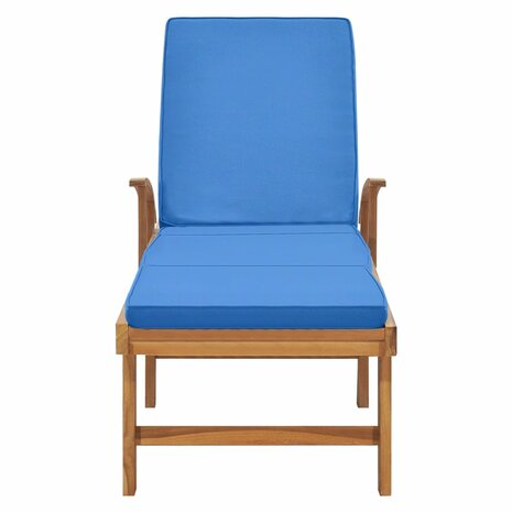 Ligbed met kussen massief teakhout blauw