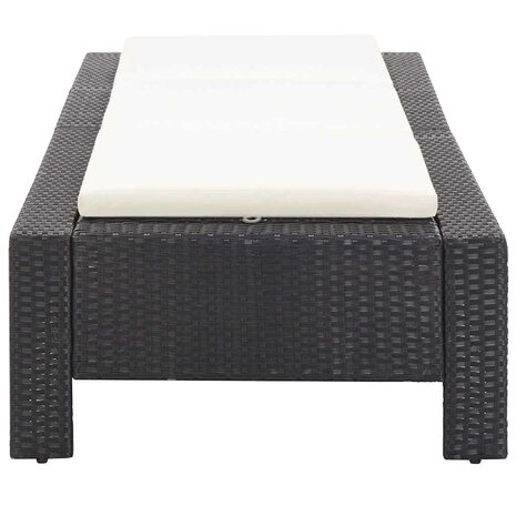 Ligbed met kussen poly rattan zwart