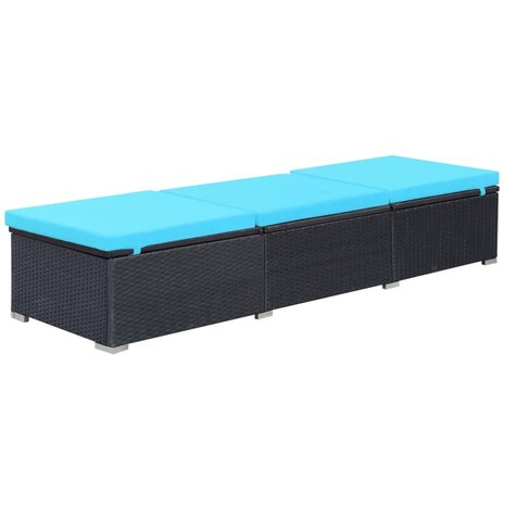 Ligbed met kussen poly rattan zwart