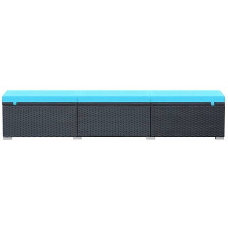 Ligbed met kussen poly rattan zwart
