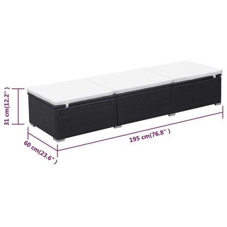 Ligbed met kussen poly rattan zwart