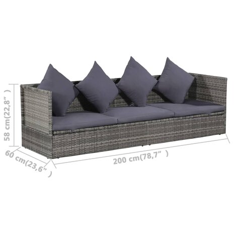 Tuinbed 200x60 cm poly rattan grijs