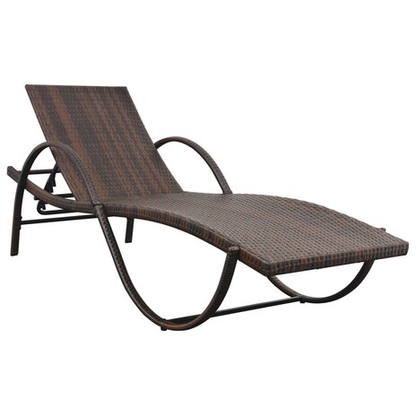 Ligbed met kussen en tafel poly rattan bruin