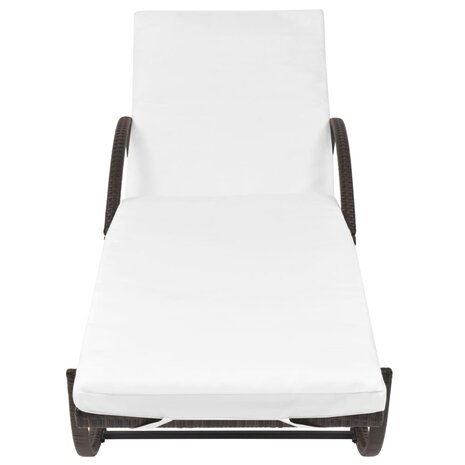 Ligbed met kussen en tafel poly rattan bruin