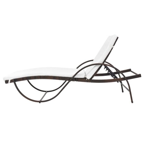 Ligbed met kussen en tafel poly rattan bruin