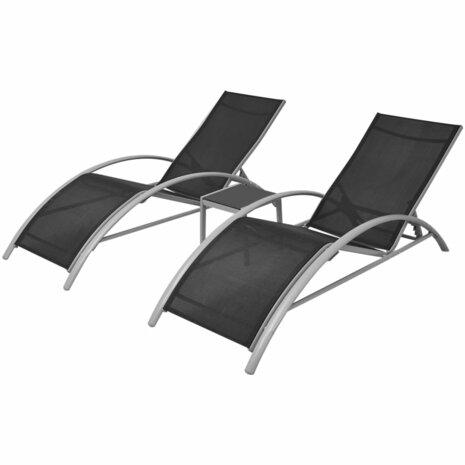 Ligbedden met tafel aluminium zwart