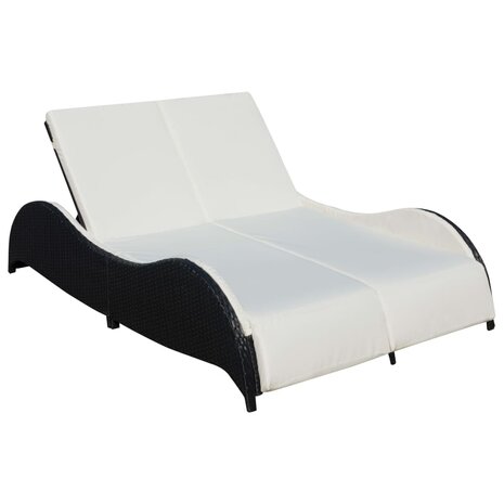 Ligbed tweepersoons met kussen poly rattan zwart