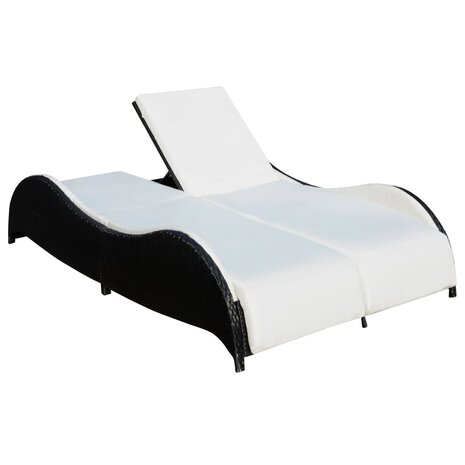 Ligbed tweepersoons met kussen poly rattan zwart