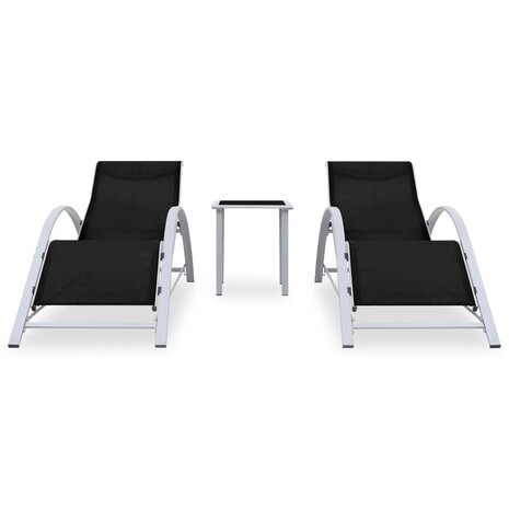 Ligbedden 2 st met tafel aluminium zwart