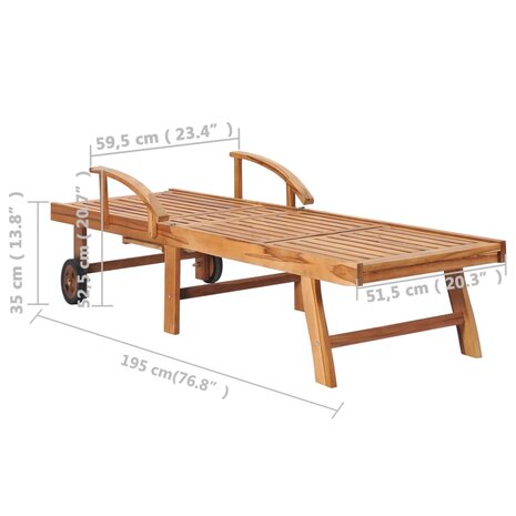 Ligbedden 2 st met tafel en kussens massief teakhout