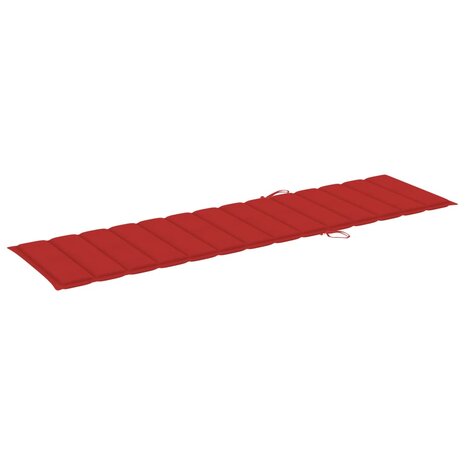 Ligbed met rood kussen massief teakhout
