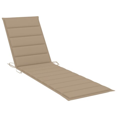 Ligbed met beige kussen massief teakhout