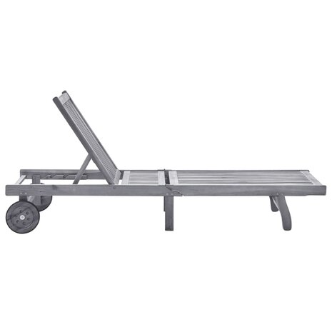 Ligbed met kussen massief acaciahout grijs