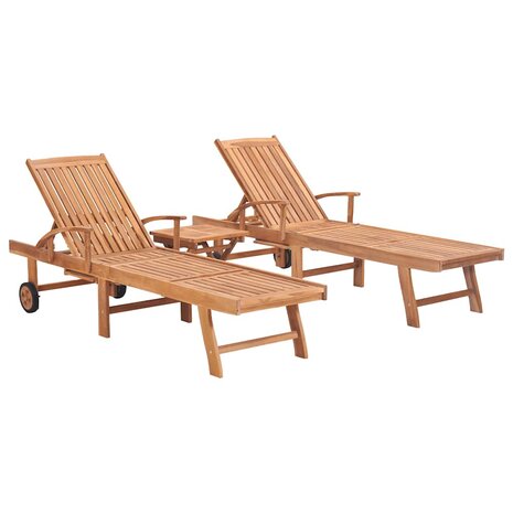 Ligbedden 2 st met tafel massief teakhout