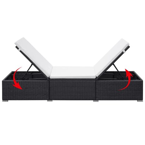 Ligbedden met kussens 2 st poly rattan zwart