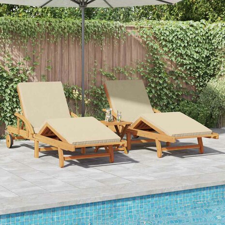 Ligstoel 3 pcs Beige 40 x 40 x 40cm Massief acaciahout