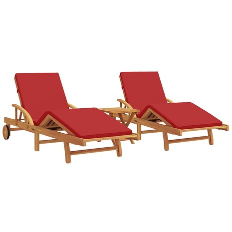 Ligstoel 2-persoon 3 pcs Rood 40 x 40 x 40cm Massief acaciahout