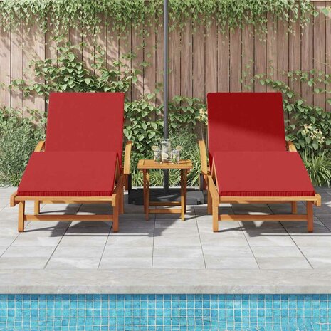 Ligstoel 2-persoon 3 pcs Rood 40 x 40 x 40cm Massief acaciahout