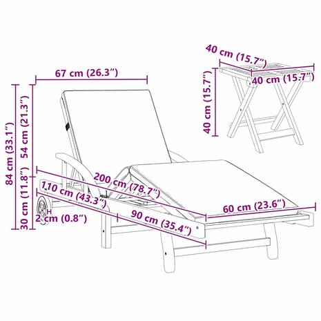 Ligstoel 2-persoon 3 pcs Rood 40 x 40 x 40cm Massief acaciahout