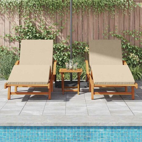 Ligstoel 2 pcs Beige 200 x 67 x 84cm Massief acaciahout