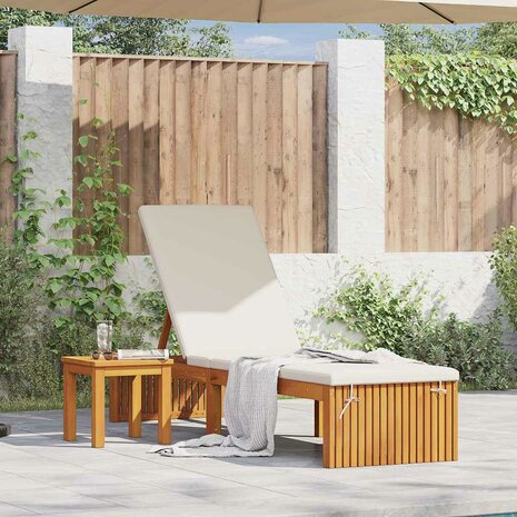 Ligstoel met kussen Bruin 200 x 55 x 94cm Massief acaciahout