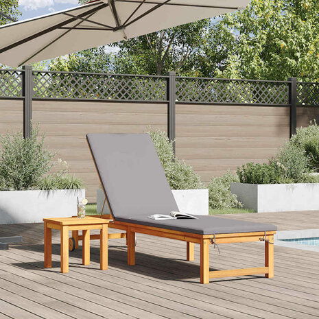 Ligstoel met kussen Bruin 53 x 202 x 89cm Massief acaciahout