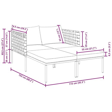 Ligstoel met kussen Antraciet 115 x 153 x 69.5cm Staal