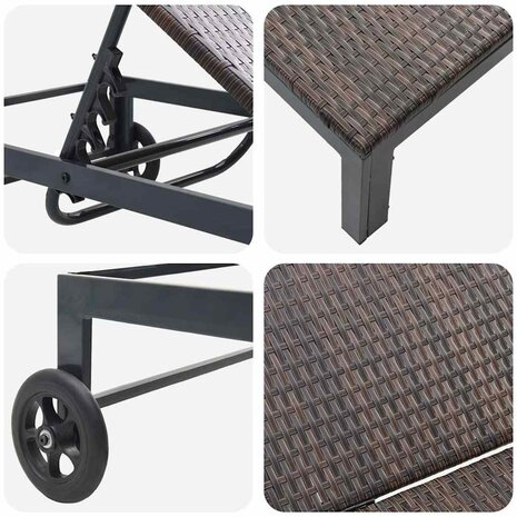 Ligstoel met kussen 2 pcs Bruin 40 x 39 x 40.5cm poly rattan