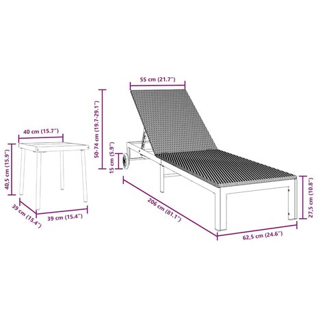 Ligstoel met kussen 2 pcs Bruin 40 x 39 x 40.5cm poly rattan